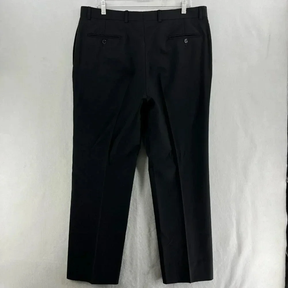 Tommy Hilfiger Men's Pants Sz 36x30 Black Classic Straight Leg Pure Wool Trouser - Picture 2 of 11